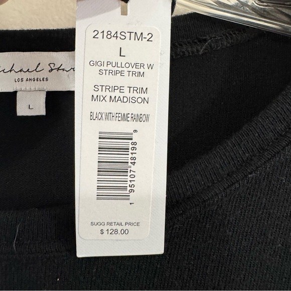 Michael Stars Black Gigi Striped Arm Sweatshirt Size Large NEW - Picture 11 of 11